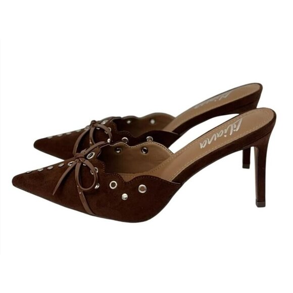 LILIANA / Caprice-2 / Brown / Suede / Pointed-Toe / Heeled Mules /  With Studded - Picture 3 of 8